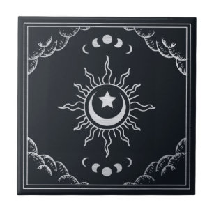 Silver Tarot Moon Keramik Tile Fliese