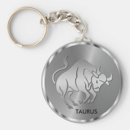 Silver Taurus ♉ Bull - Zodiac Horoskop Schlüsselanhänger (Vorne)