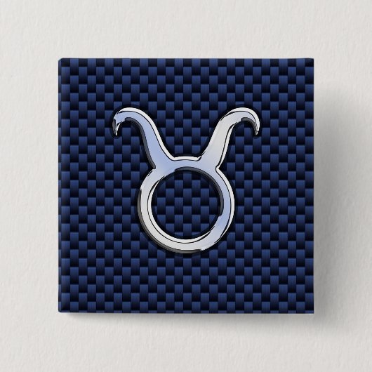 Silver Taurus Zodiac Sign Blue Carbon Fibre Print Button (Vorderseite)