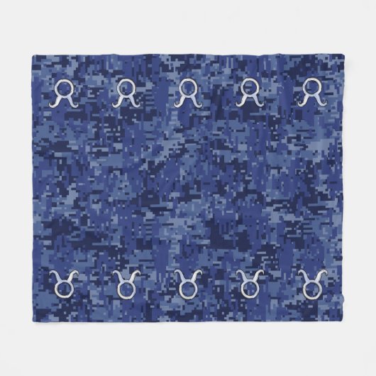 Silver Taurus Zodiac Sign Navy Blue Digital Camouf Fleecedecke (Vorderseite (Horizontal))