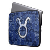 Silver Taurus Zodiac Sign Navy Blue Digital Camouf Laptopschutzhülle (Vorderseite Links)