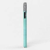 Silver Teal Glitter Brushed Metal Monogram Name Case-Mate iPhone Hülle (Hinten/Rechts)