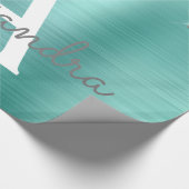 Silver Teal Glitter Brushed Metal Monogram Name Geschenkpapier (Ecke)