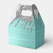 Silver Teal Glitter Brushed Metal Monogram Name Geschenkschachtel (Rückseite)