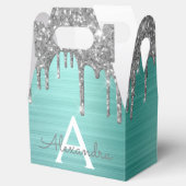 Silver Teal Glitter Brushed Metal Monogram Name Geschenkschachtel (Geöffnet)