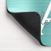 Silver Teal Glitter Brushed Metal Monogram Name Mousepad (Ecke)