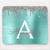 Silver Teal Glitter Brushed Metal Monogram Name Mousepad (Vorne)