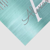 Silver Teal Glitter Brushed Metal Monogram Name Seidenpapier (Ausschnitt)