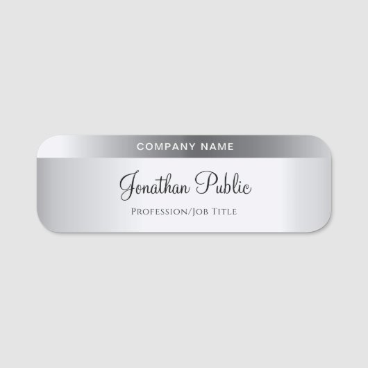 Silver Template Calligraphy Script Name Elegant Namensschild (Vorderseite)