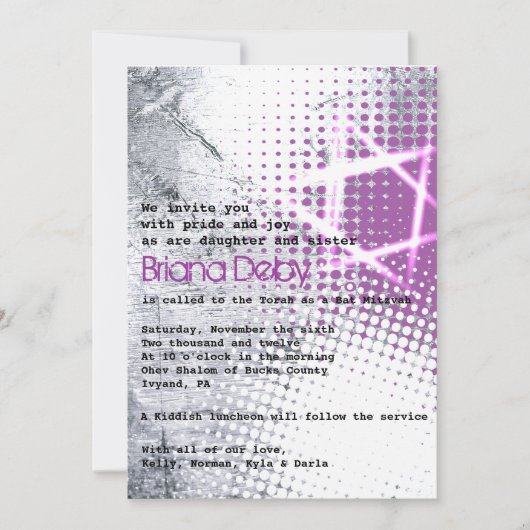 SILVER TEXTURE STAR Bar Bat Mitzvah Einladung (Vorderseite)