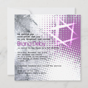 SILVER TEXTURE STAR Bar Bat Mitzvah Einladung