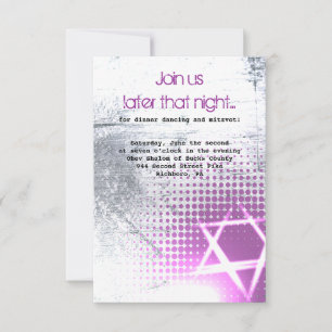 SILVER TEXTURE STAR Bar Bat Mitzvah Party Card Einladung