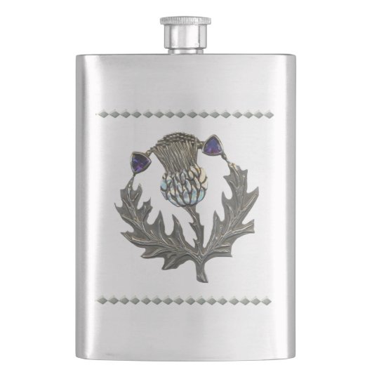 Silver Thistle on Stainless Flachmann (Vorderseite)