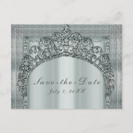 Silver Tiara Crown & Diamond Bling Save the Date Ankündigungspostkarte