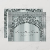 Silver Tiara Crown & Diamond Bling Save the Date Ankündigungspostkarte (Vorne/Hinten)