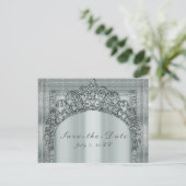 Silver Tiara Crown & Diamond Bling Save the Date Ankündigungspostkarte (Stehend Vorderseite)
