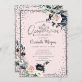 Silver Tiara, Diamant Rahmen Weiße Blume Einladung (Vorne/Hinten)