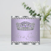 Silver Tiara Lavender Lila Baby Dusche Einladung (Stehend Vorderseite)