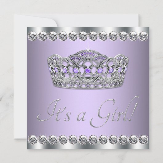 Silver Tiara Lavender Lila Baby Dusche Einladung (Vorderseite)