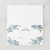 Silver Tiara Light Blue Floral Quinceanera Party Platzkarte (Außenseite Aufgefaltet)