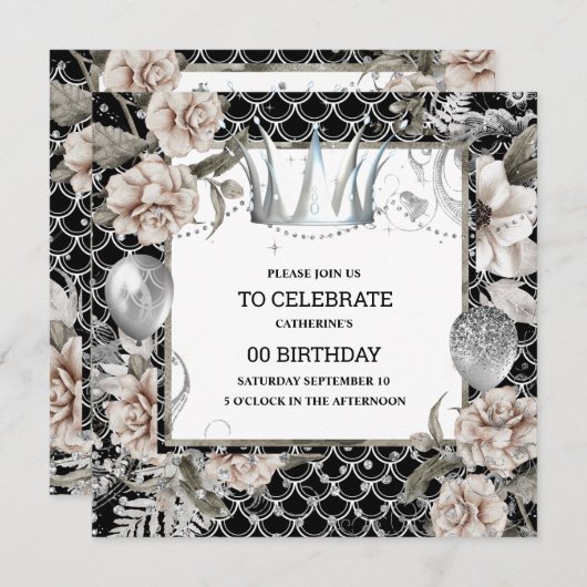 Silver tiara Shabby Chic Blütenmädchen Einladung (Vorne/Hinten)