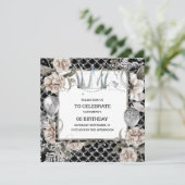 Silver tiara Shabby Chic Blütenmädchen Einladung (Stehend Vorderseite)