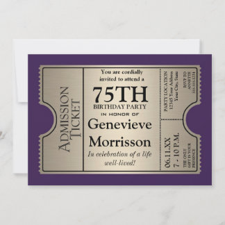 Silver Ticket Style 75. Geburtstagsparty Einladung