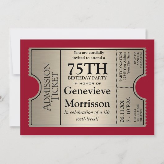 Silver Ticket Style 75. Geburtstagsparty Einladung (Vorderseite)