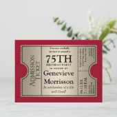Silver Ticket Style 75. Geburtstagsparty Einladung (Stehend Vorderseite)