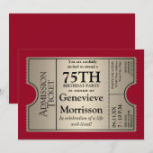 Silver Ticket Style 75. Geburtstagsparty Einladung (Vorne/Hinten)