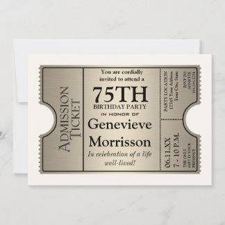 Silver Ticket Style 75. Geburtstagsparty Einladung