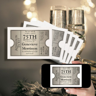 Silver Ticket Style 75. Geburtstagsparty Einladung