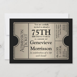 Silver Ticket Style 75. Geburtstagsparty Einladung