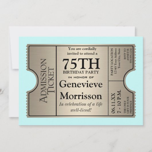 Silver Ticket Style 75. Geburtstagsparty Einladung (Vorderseite)