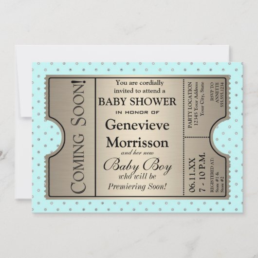 Silver Ticket Style Neues Baby ShowParty laden Einladung (Vorderseite)
