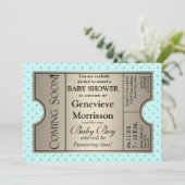 Silver Ticket Style Neues Baby ShowParty laden Einladung (Stehend Vorderseite)