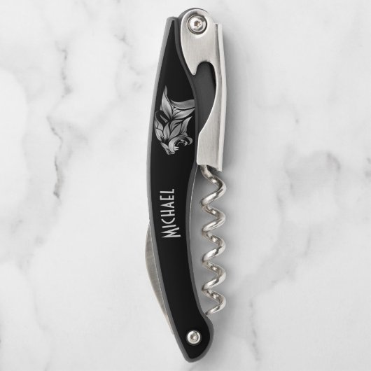 Silver Tiger Head auf Black Kellnermesser (Rückseite)