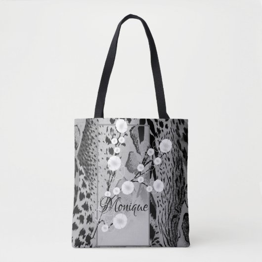 Silver Tiger Print Floral Personalisiert Tasche (Vorderseite)