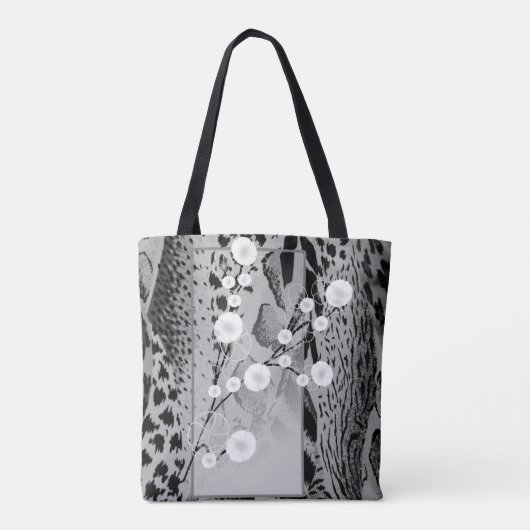 Silver Tiger Print Floral Personalisiert Tasche (Rückseite)