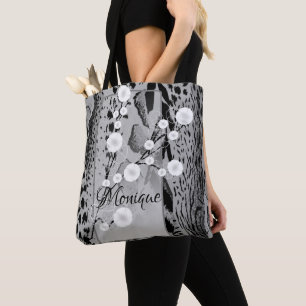 Silver Tiger Print Floral Personalisiert Tasche