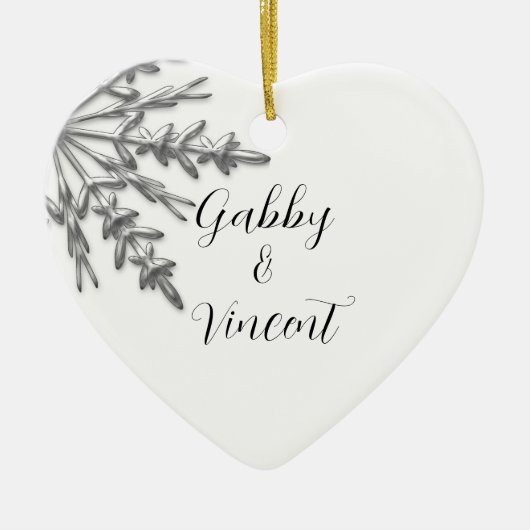 Silver Tone Snowflake Winterhochzeit Keramikornament (Vorne)