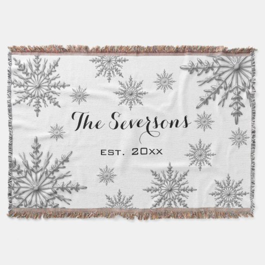 Silver Tone Winter Schneeflocken auf Weiß Decke (Vorderseite)