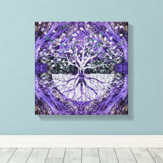 Silver Tree of Life Yggdrasil on Amethyst Geode Leinwanddruck (Insitu (Holzboden))