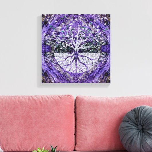 Silver Tree of Life Yggdrasil on Amethyst Geode Leinwanddruck (Insitu (Wohnzimmer))