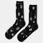 Silver Tree Toys on Black Christmas Socken (Linkes Detail)