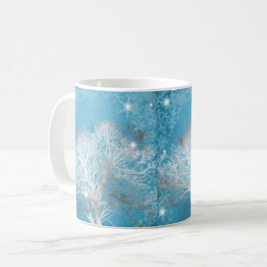 Silver Trees Winter Sublimationen Kaffeetasse (Vorderseite Links)