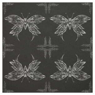Silver Tribal Butterfly Goth Quilt Block Fabric Stoff