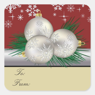 Silver Trio Gift Tags Quadratischer Aufkleber