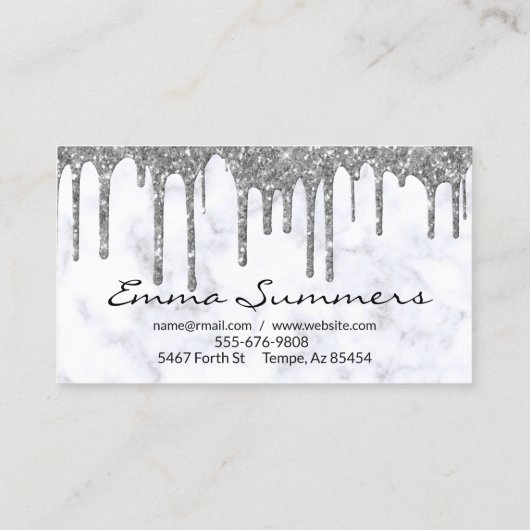 Silver Tropfen Marble Customize Glitzer Visitenkarte (Rückseite)