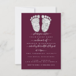 Silver Tropfens Burgundy Baby Boy Shower Feet Einladung